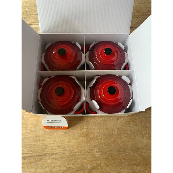 NEW Le Creuset Stoneware Mini Cocotte Round, Set of 4, 8oz, Cerise - Picture 1 of 12